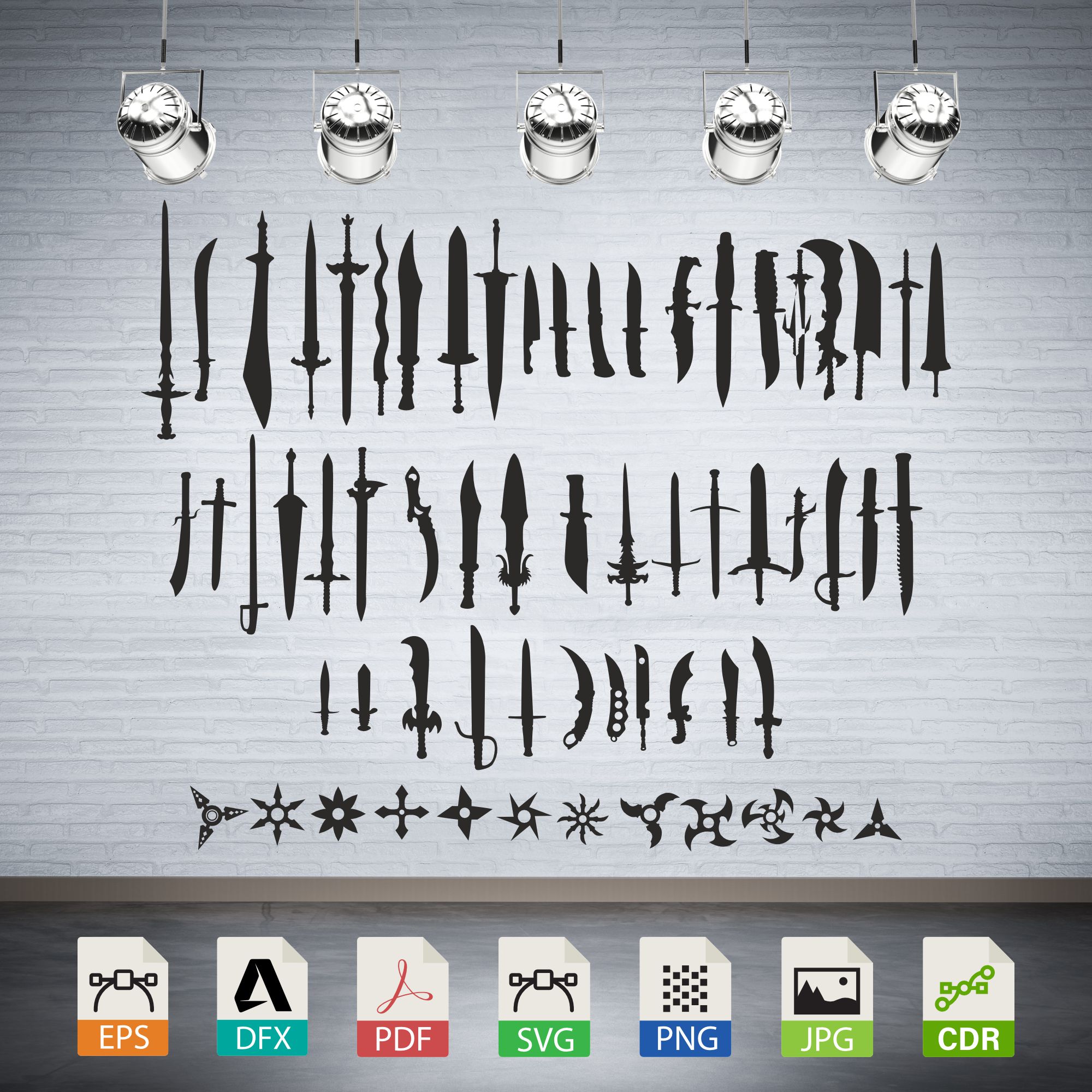 Swords and Throwing Stars Silhouette Collection CNC