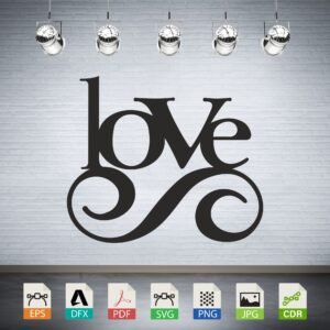 Swirling Love Script Silhouette CNC
