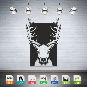 Majestic Deer Head Antlers Silhouette CNC