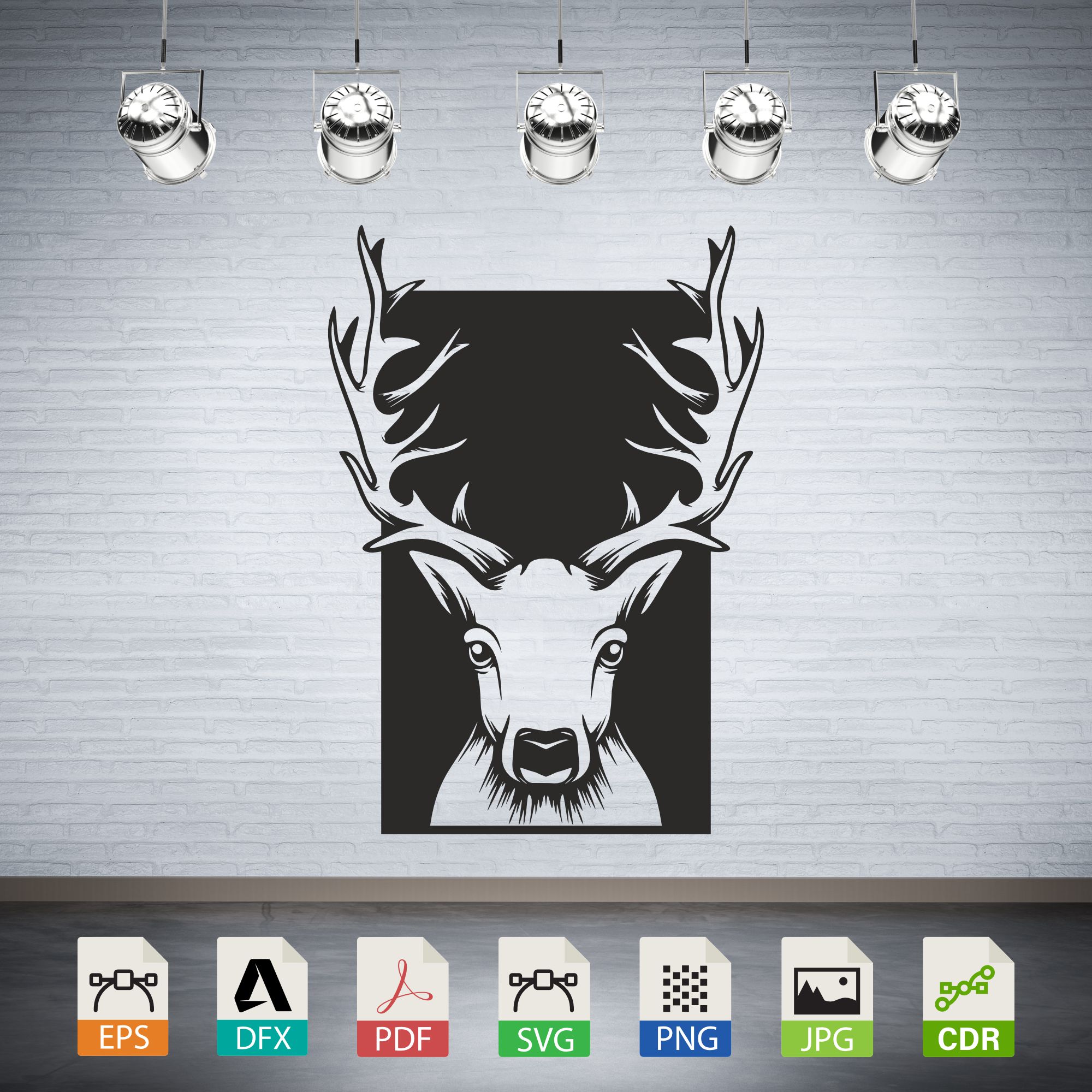 Majestic Deer Head Antlers Silhouette CNC