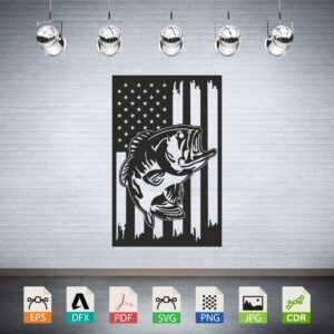 Bass Fish American Flag Silhouette CNC