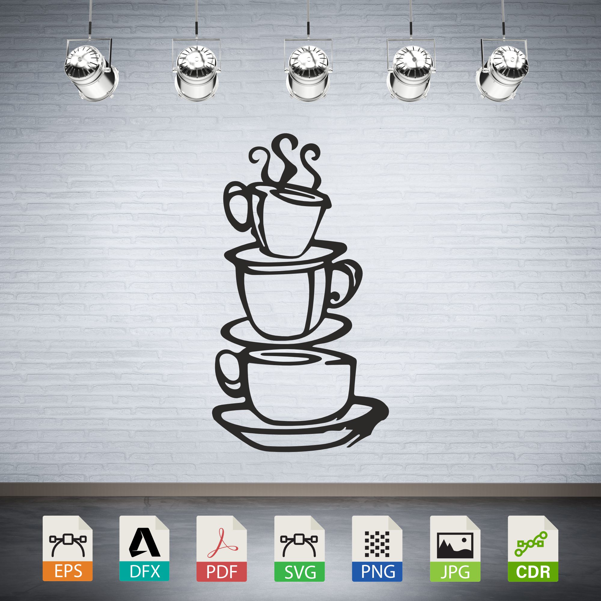 Stacked Steaming Coffee Cups Silhouette CNC