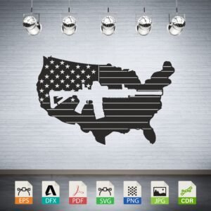 AR-15 Rifle USA Map Flag CNC