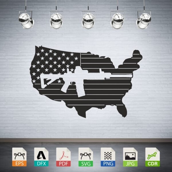 AR-15 Rifle USA Map Flag CNC