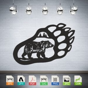 Bear Paw Print with Grizzly Vector - Wilderness Decor Design