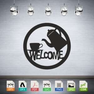 Welcome Coffee Pot Cup Silhouette CNC