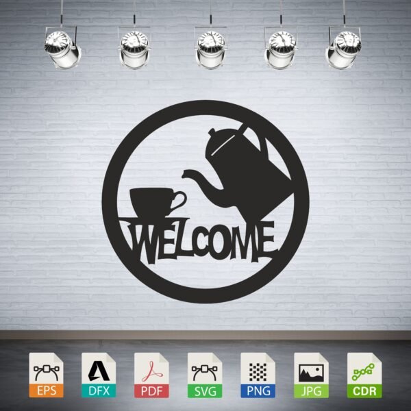 Welcome Coffee Pot Cup Silhouette CNC