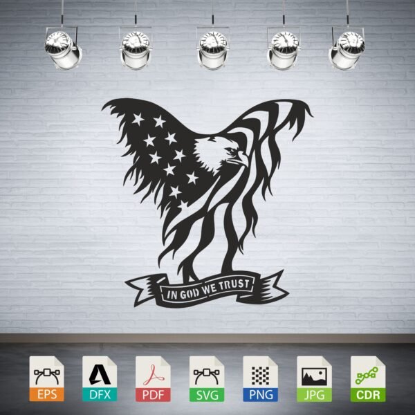 In God We Trust Eagle American Flag CNC