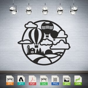 Hot Air Balloons Over Farm Vector - Scenic Landscape Decor