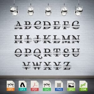 Split Monogram Letter Set A-Z Vector - Personalized Decor Font