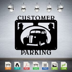 Customer Parking Vintage Car Vector - Business Garage Sign
