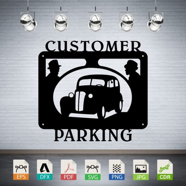 Customer Parking Vintage Car Vector - Business Garage Sign