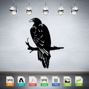 Eagle Perched on Branch Vector - Bird of Prey Decor