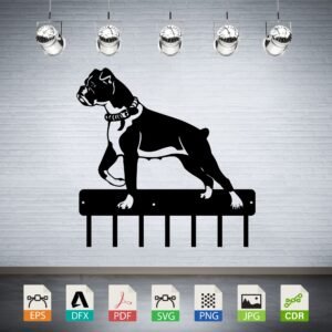 Boxer Dog Leash Holder Vector - Pet Lover Home Decor