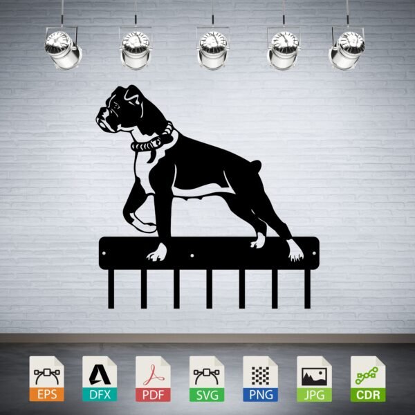 Boxer Dog Leash Holder Vector - Pet Lover Home Decor