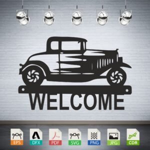 Welcome Vintage Car Vector - Classic Auto Garage Sign