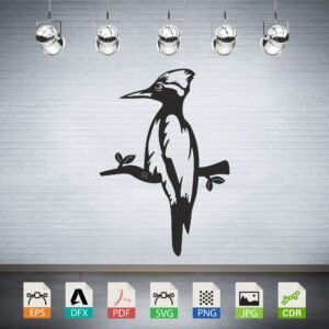 Woodpecker on Branch Vector - Bird Lover Decor Design