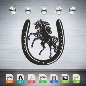 Horse in Horseshoe Vector - Equestrian Lucky Charm Decor