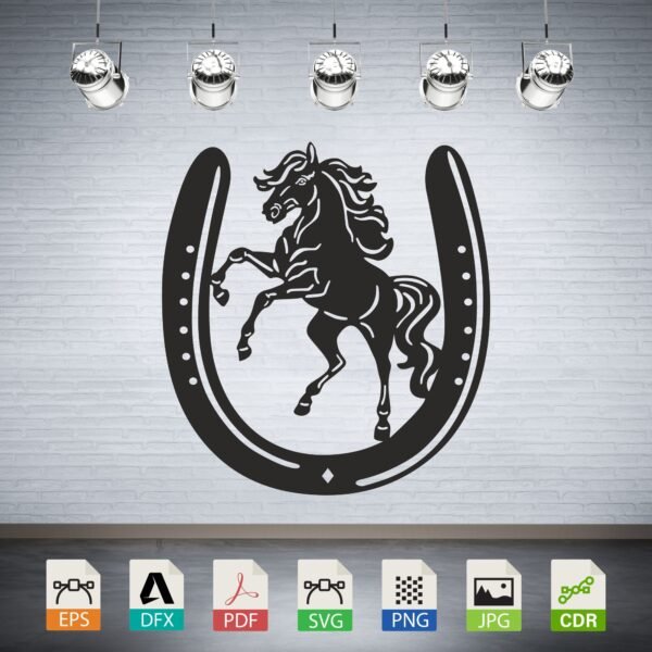 Horse in Horseshoe Vector - Equestrian Lucky Charm Decor
