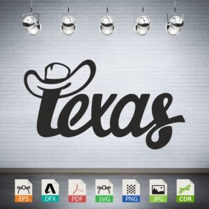 Texas Script with Cowboy Hat Vector - Lone Star State Pride Design