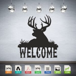 Welcome Deer Silhouette Vector - Rustic Cabin Decor Sign