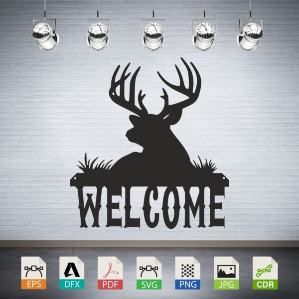 Welcome Deer Silhouette Vector - Rustic Cabin Decor Sign