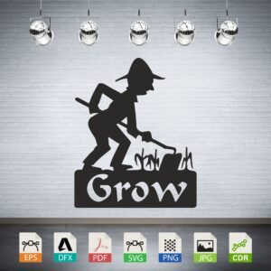 Farmer Hoeing Grow Vector - Garden Art Decor Sign