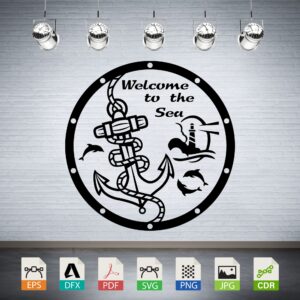 Welcome to the Sea Anchor Lighthouse Dolphins Vector - Nautical Decor Sign
