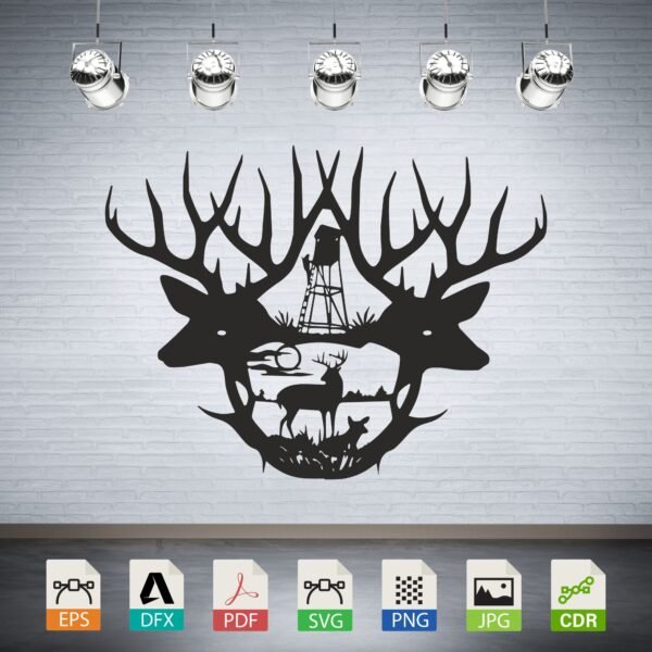 Deer Hunting Scene with Stand Vector - Wildlife Decor Design