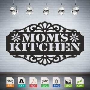 Mom's Kitchen Floral Scroll Vector - Family Cooking Decor Sign